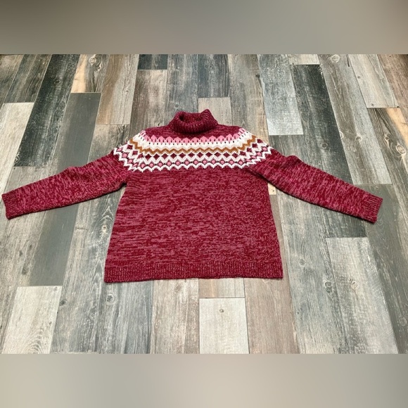 Lands’ End Womens Sweater Size XL 18 Burgundy Knit Yoke Turtleneck Wool blend - Picture 1 of 7
